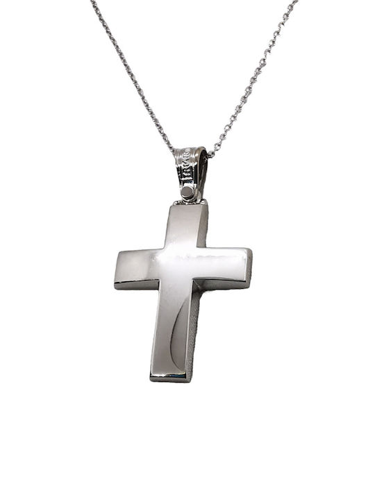 Triantos Crucifix din Aur Alb 14K cu Lanț 1.2.1310W