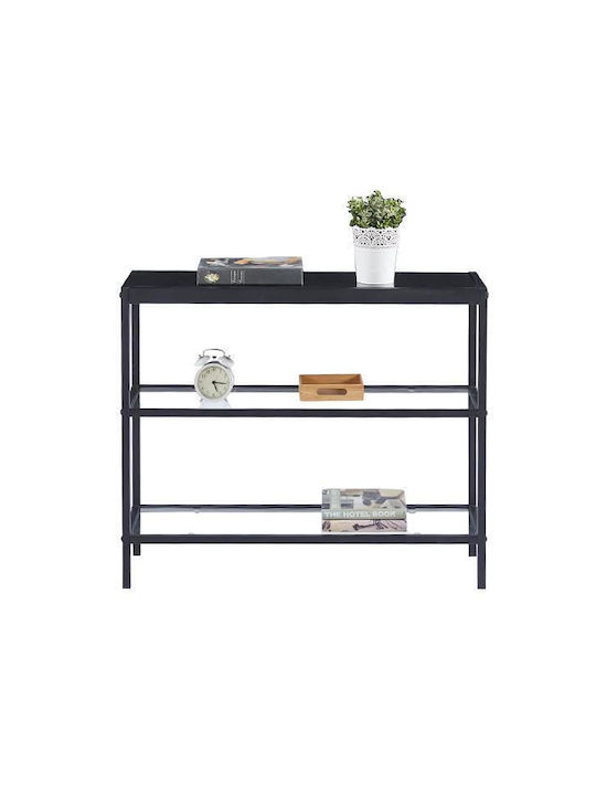 Console Table Metal with Glass Surface Black L91.5xW25.5xH76cm