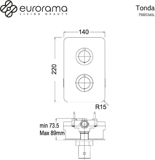 Eurorama Tonda Μίκτης Μπαταρίας Εντοιχισμού Ντουζιέρας 3 Εξόδων Ασημί