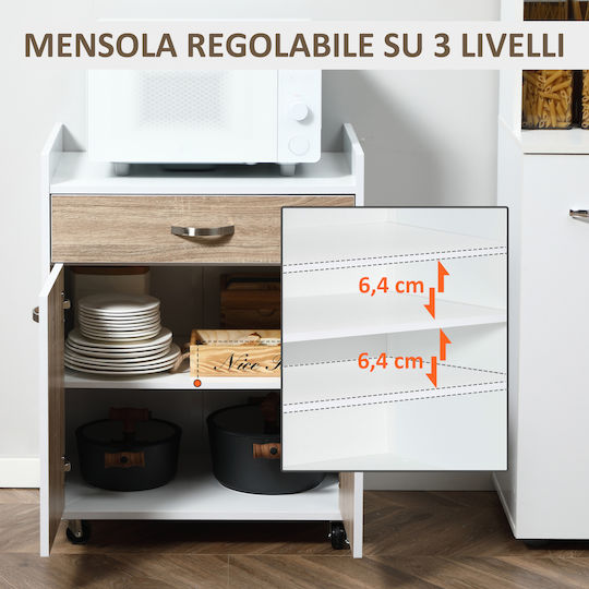 HomCom Troleu De Bucătărie Din Lemn Cu 4 Locuri Alb 60x40x77cm