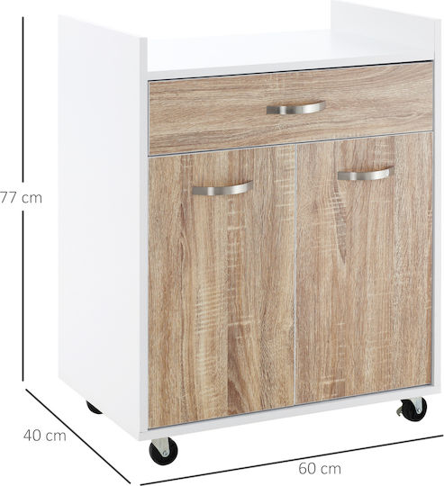 HomCom Troleu De Bucătărie Din Lemn Cu 4 Locuri Alb 60x40x77cm