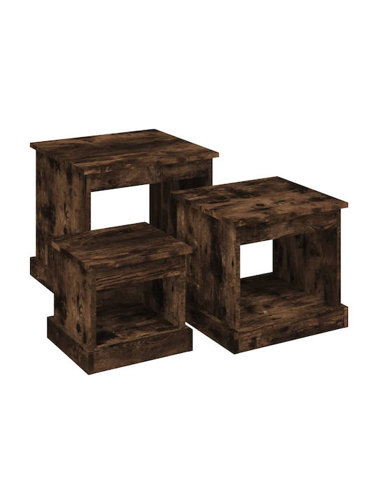 Rectangular Side Table Wooden Brown 3pcs L48xW45xH45cm.