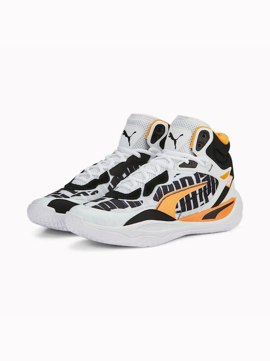 Puma Playmaker Pro Ψηλά Μπασκετικά Παπούτσια White / Clementine