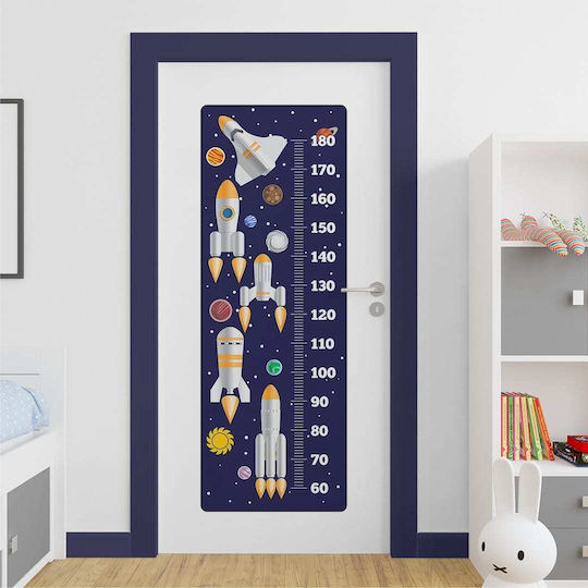 Caravelshop Kids Growth Height Chart Wall Sticker with Design Space Light Planets and Spaceships Blue 180cm