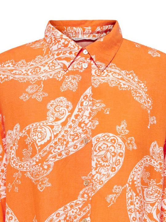 Only Langärmelig Damen Hemd Orange Peel Drucken