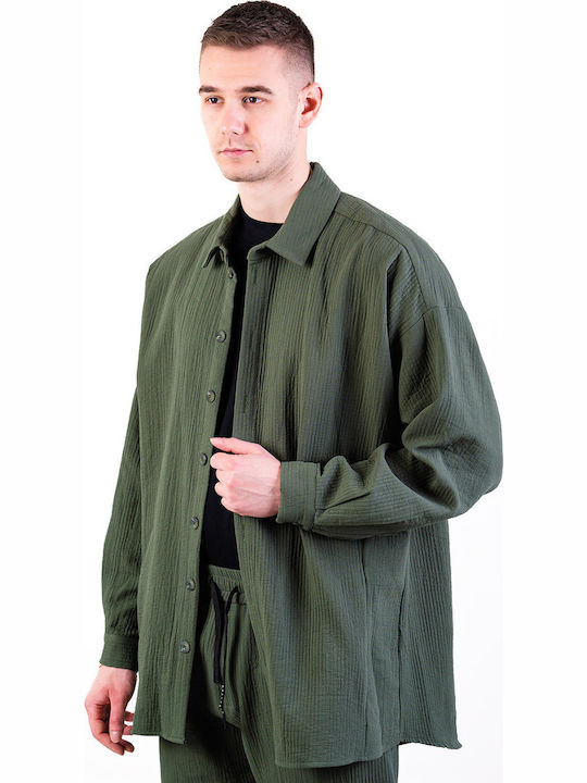 Дълъг Ръкав Overshirt в Широка Кройка Каки