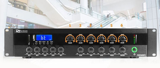 Power Dynamics PDW360MP3 Ολοκληρωμένος Ενισχυτής Εγκαταστάσεων με 6 Ζώνες 360W/100V και Συνδέσεις USB/FM 952.086