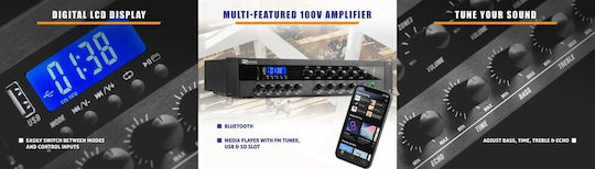 Power Dynamics PDW500MP3 Integriert Kommerzieller Verstärker mit 6 Zonen 500W/100V und USB/FM-Anschlüssen in Schwarz Farbe