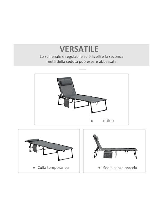 Deckchair Metallic with Cushion Gray 185x58x30cm.