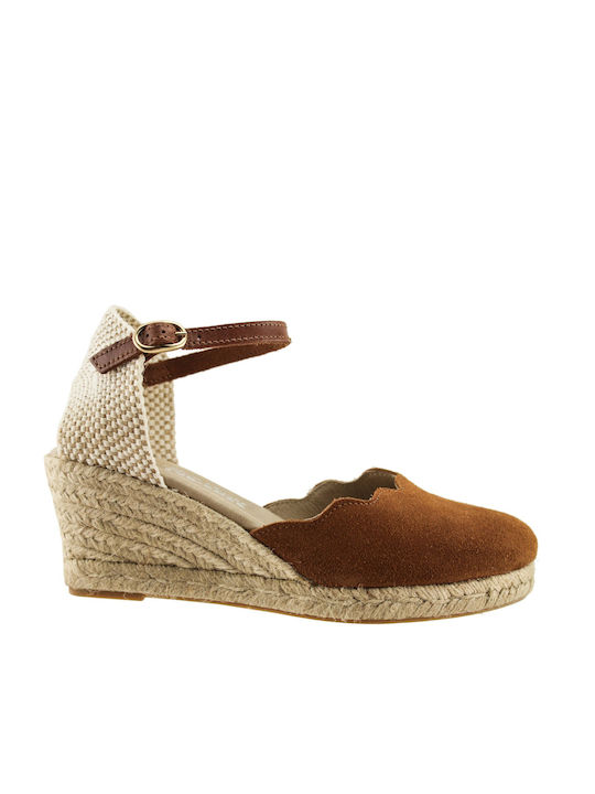 Adam's Shoes Women's Leather Platform Espadrilles Tabac Brown