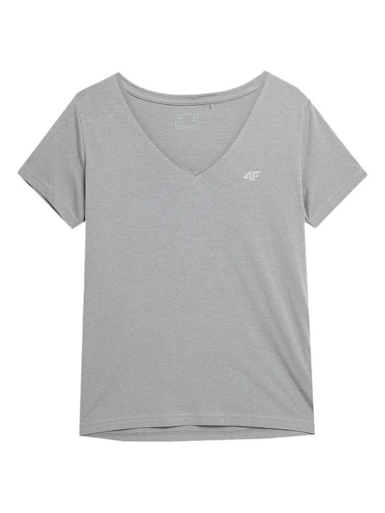 4F Damen T-shirt mit V-Ausschnitt Gray