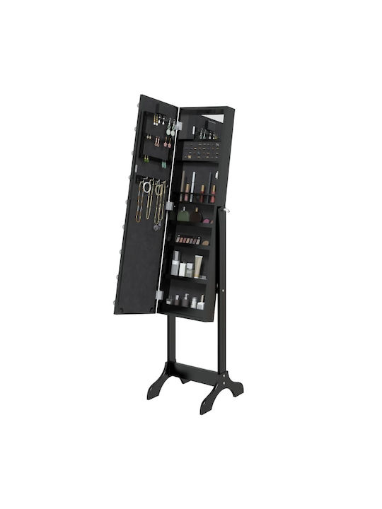 vidaXL Boden- oder Standspiegel mit Schwarzem Holzrahmen & LED Beleuchtung 146x37cm