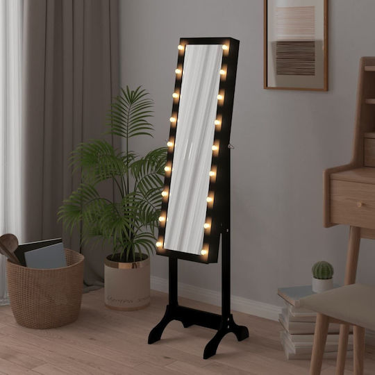 vidaXL Oglindă De Podea Cu Cadru Din Lemn Negru Și Iluminare LED 146x37cm