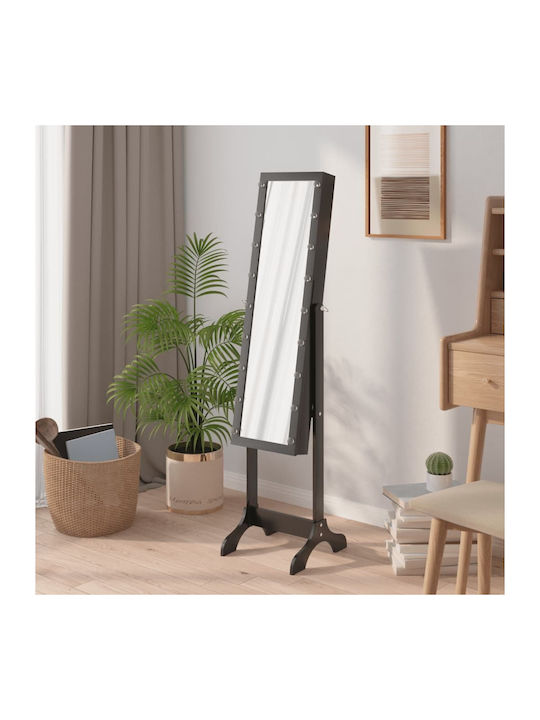 vidaXL Boden- oder Standspiegel mit Schwarzem Holzrahmen & LED Beleuchtung 146x37cm