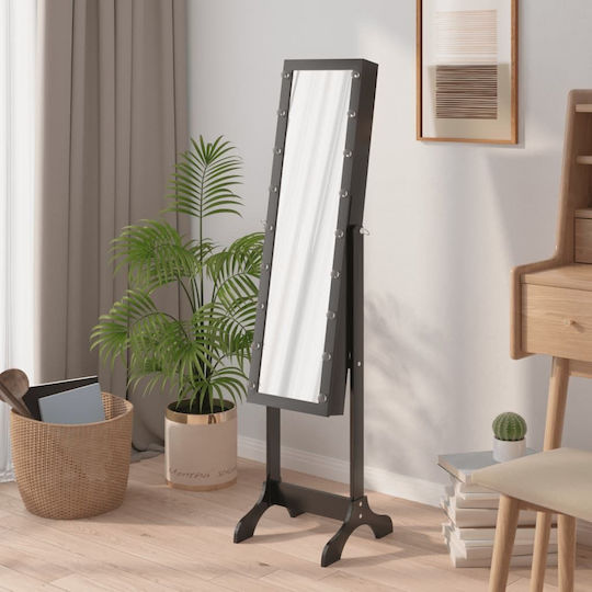 vidaXL Oglindă De Podea Cu Cadru Din Lemn Negru Și Iluminare LED 146x37cm