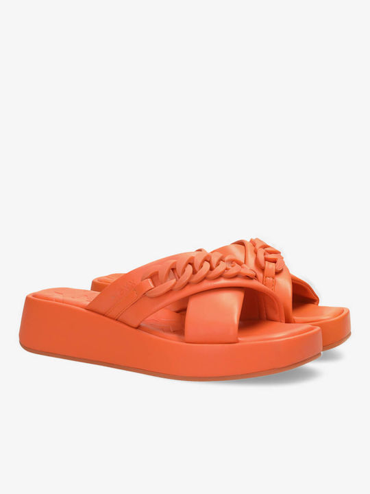 Mexx Flatforms Leather Women's Sandals Orange