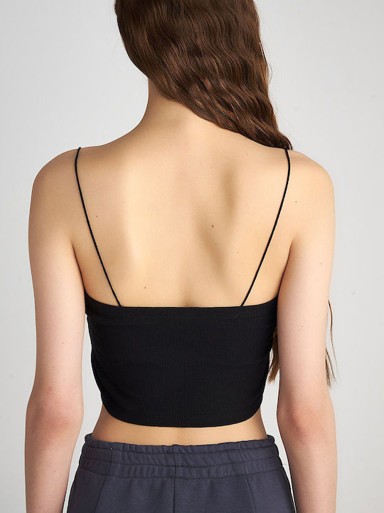 SugarFree Damen Sportliches Crop Top mit Trägern Schwarz