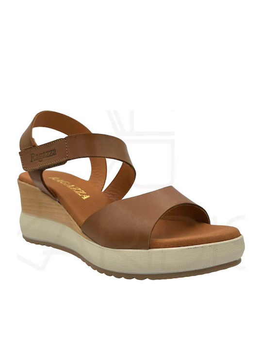Women's Leather Ankle Strap Platforms Tabac Brown