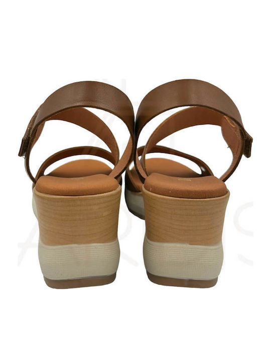Women's Leather Ankle Strap Platforms Tabac Brown