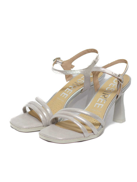 Desiree Shoes Alexa4 Leder Damen Sandalen Anatomisch in Silber Farbe ALEXA4