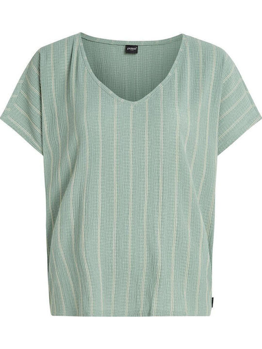Women's Summer Blouse Short Sleeve Striped Green