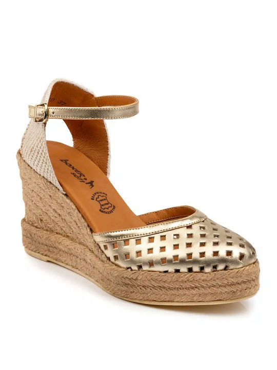 Boxer Women's Leather Platform Espadrilles Gold 82710 10-262