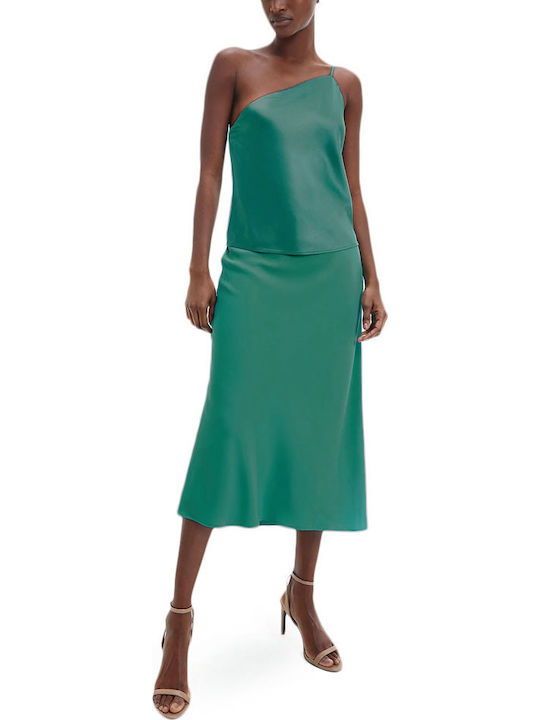 Γυναικεία Καλοκαιρινή Μπλούζα Σατέν Off-Shoulder με έναν Ώμο Πράσινη