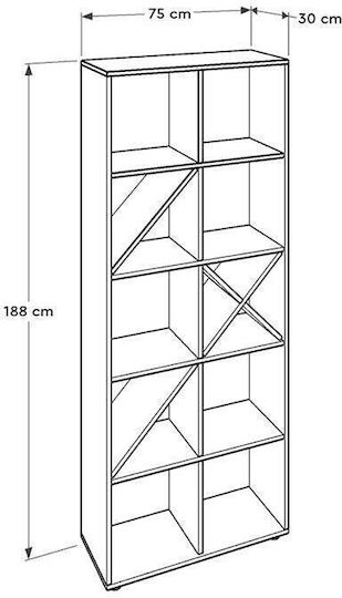 Bibliothek Anthrazit / Rot 75x30x188cm