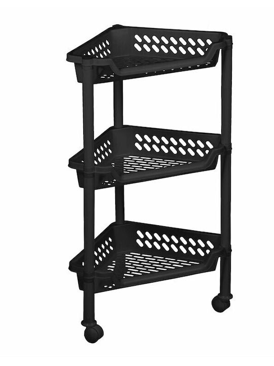 Kitchen Trolley Plastic Black 3 Slots 38.5x26.5x68cm