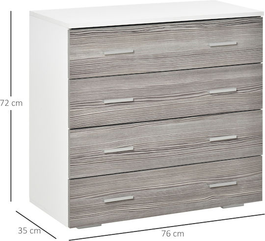 Wooden Chest of Drawers with 4 Drawers Gray 76x35x72cm