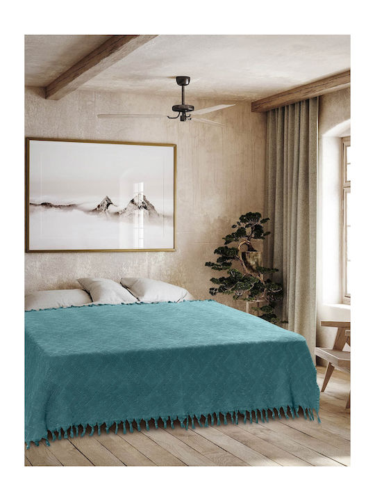 Madi Tifon Pique Blanket Queen with Fringes 220x240cm Petrol Blue