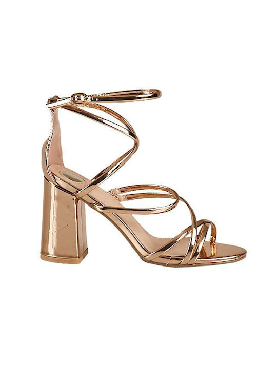 Elenross Women's Sandals GS06760W with Ankle Strap Gold with Chunky High Heel