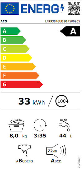 AEG Πλυντήριο Ρούχων 8kg 1400 Στροφών LFR93846UE
