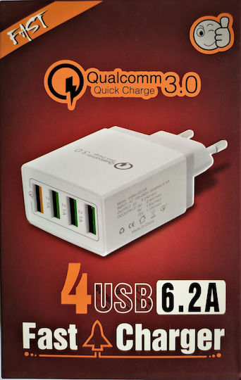 Charger Without Cable with 4 USB-A Ports Blacks (KeKe-QC-04)
