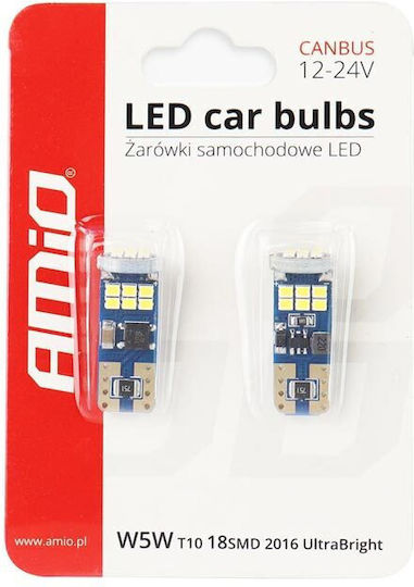 AMiO Lamps Car T10 / W5W Canbus LED 5600K Cold White 12-24V 2.2W 2pcs
