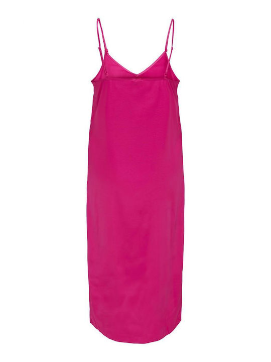 Only Summer Midi Evening Dress Satin Fuchsia