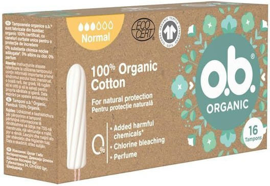 O.B. Organic Tampons 100% Organic Cotton Tampons for Normal Flow 16pcs