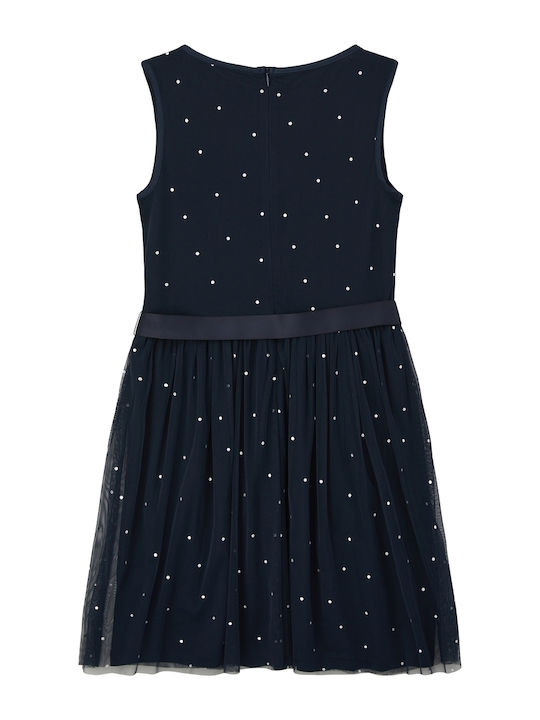 S.Oliver Mädchen Kleid Tüll Polka Dot Ärmellos Marineblau