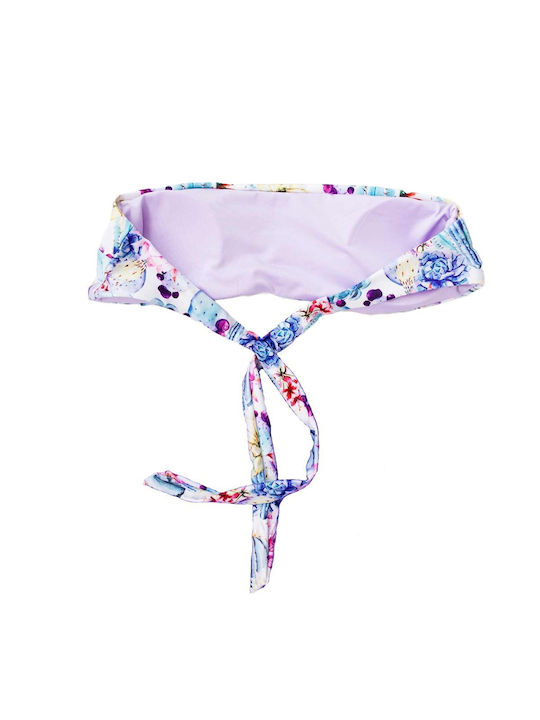 Trägerloses Bikini-Oberteil mit Blumenmuster in Lila Farbe