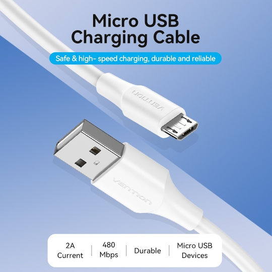 Vention Regular USB 2.0 to micro USB Cable Λευκό 1m (CTIWF)