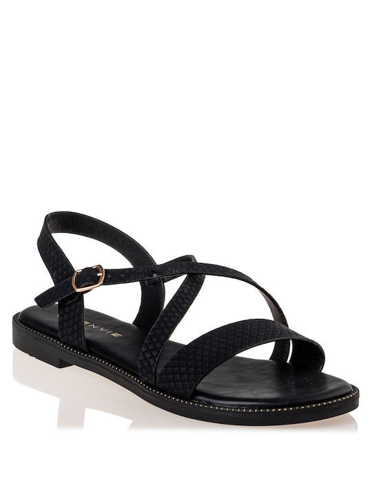 Envie Shoes Damen Flache Sandalen mit Riemen in Schwarz Farbe