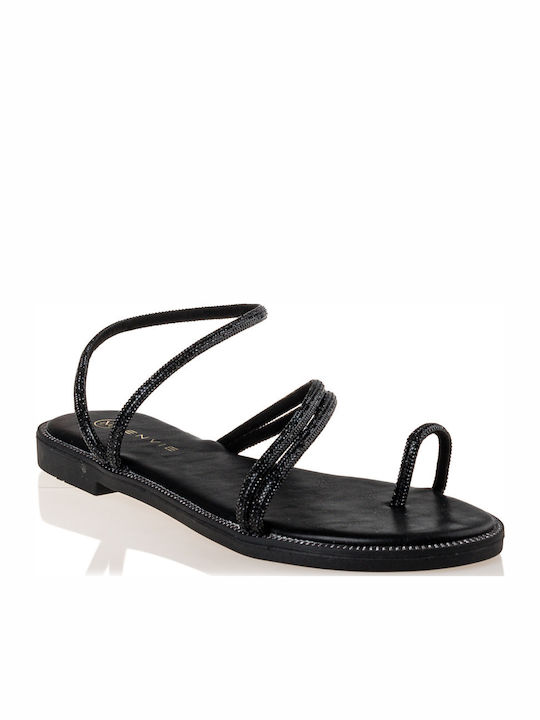 Namea Flache Sandalen für Damen mit Riemen in Schwarz Farbe