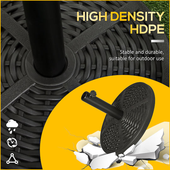 Outsunny Round Rattan Effect Βάση Ομπρέλας Μεταλλική Μαύρη 45x45cm