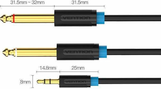 Vention Кабел 2x 6,3 мм мъжки - 3,5 мм мъжки 1.5м (BACBG)