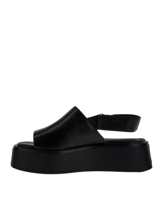 Courtney Δερμάτινα Γυναικεία Σανδάλια Flatforms Μαύρα