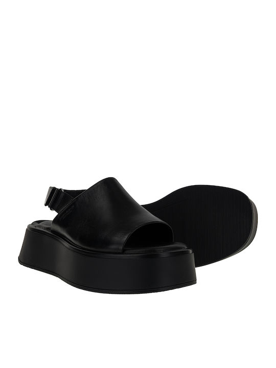 Courtney Δερμάτινα Γυναικεία Σανδάλια Flatforms Μαύρα