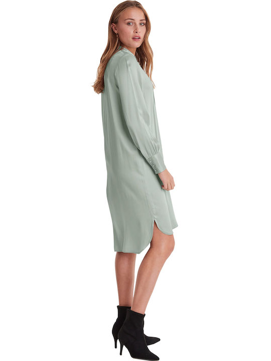 ICHI 'HATTIE' SATIN DRESS FOR WOMEN WITH MAO COLLAR 20111021-13114 (13114/AQUA GRAY)