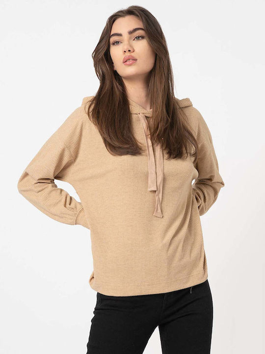 Only Women's Long Sleeve Sweater with Hood Beige