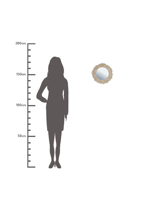 ArteLibre Wall Mirror with Beige Fabric Frame Diameter 35cm 1pcs