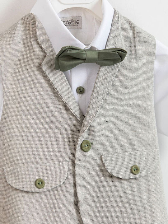 Piccolino Costum de Botez cu Vestă pentru Băiat Lin Massimo Olive 7buc